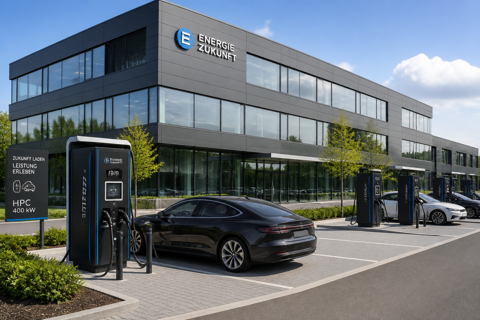 HPC-Ladepark am Bürogebäude