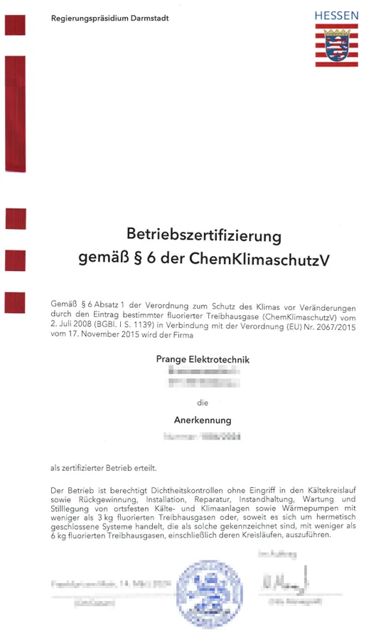 Betriebszertifizierung Kälte/Klima