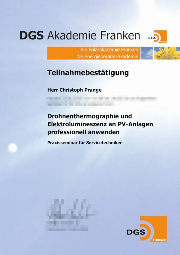 Zertifikat: Drohnenthermographie & Elektrolumineszenz