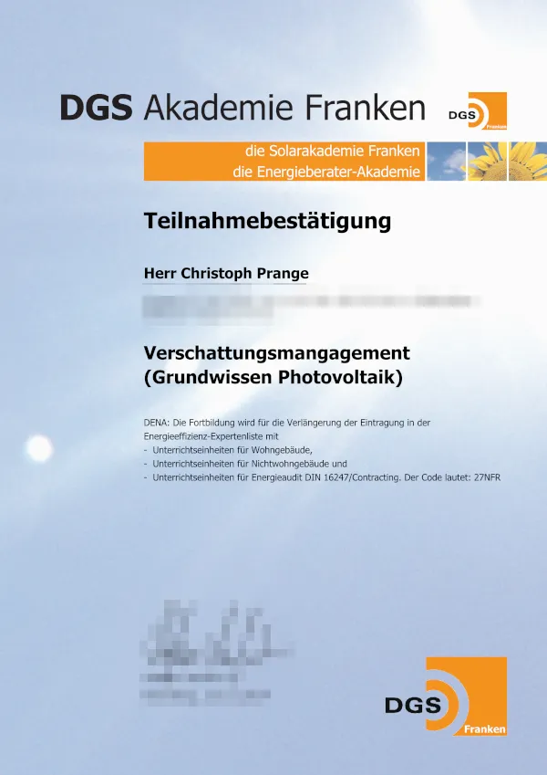 Zertifikat: Verschattungsmanagement